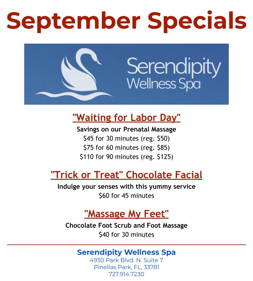 Serendipity Wellness Spa Sept 2022 specials